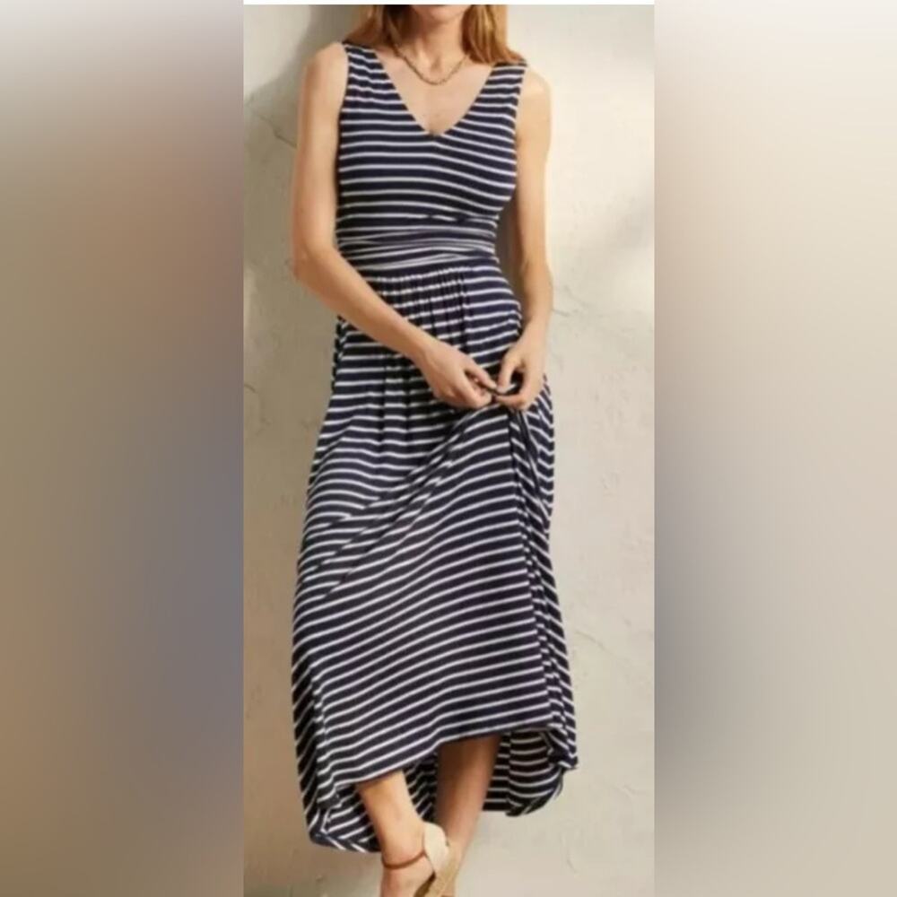 Boden Sienna Blue White Coastal Nautical Jersey Stripe Maxi Tank Dress Preppy 10